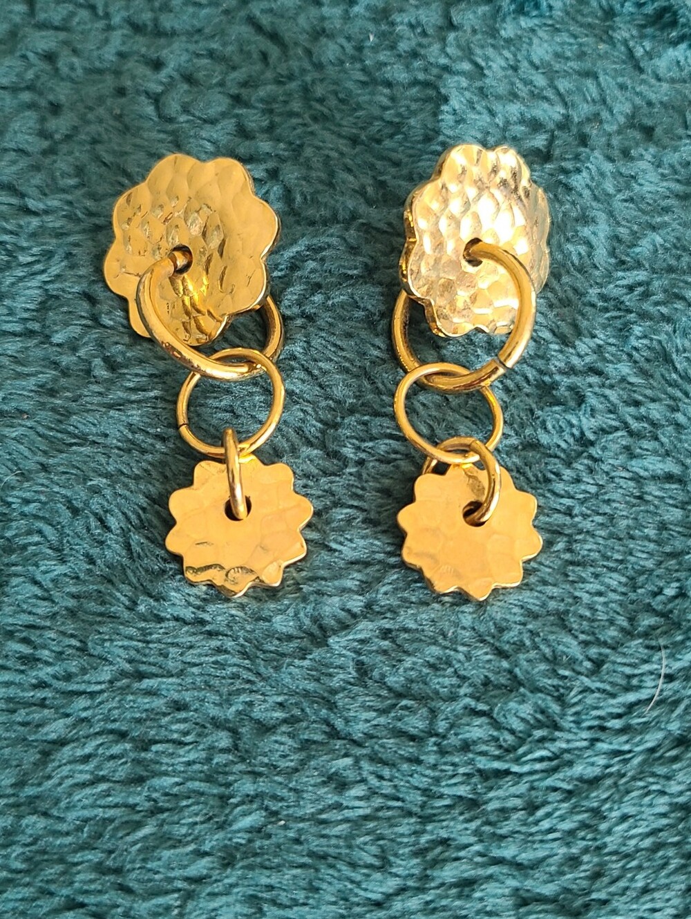 Hammered Gold Floral Drop Earrings